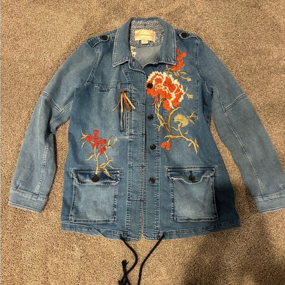 Anthropologie Size Small Denim Jacket with embroidery
